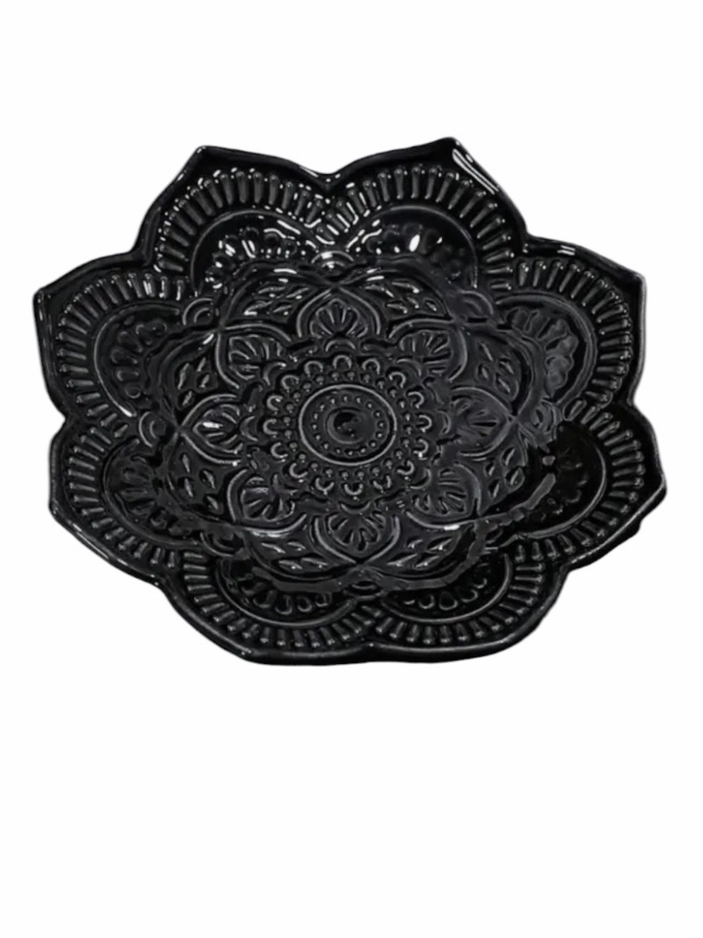 Black Mandala Embossed Ceramic Trinket/Ring Dish New